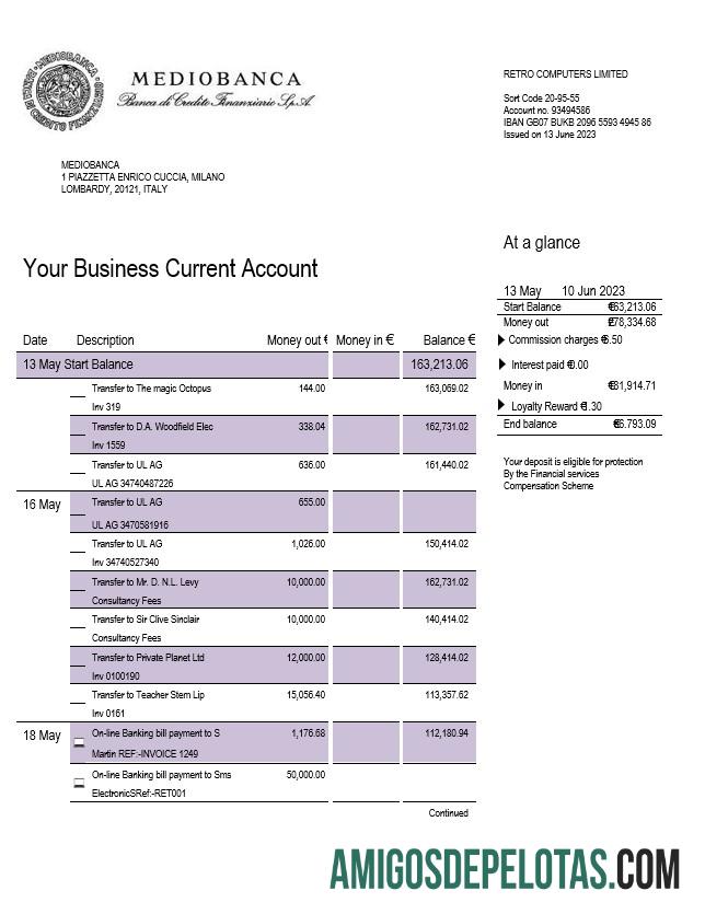 Em branco Mediobanca Business Statement modelo Word e PDF